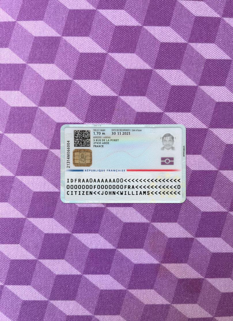 Realistic France ID card 2021 present version 2 photolook download for verification